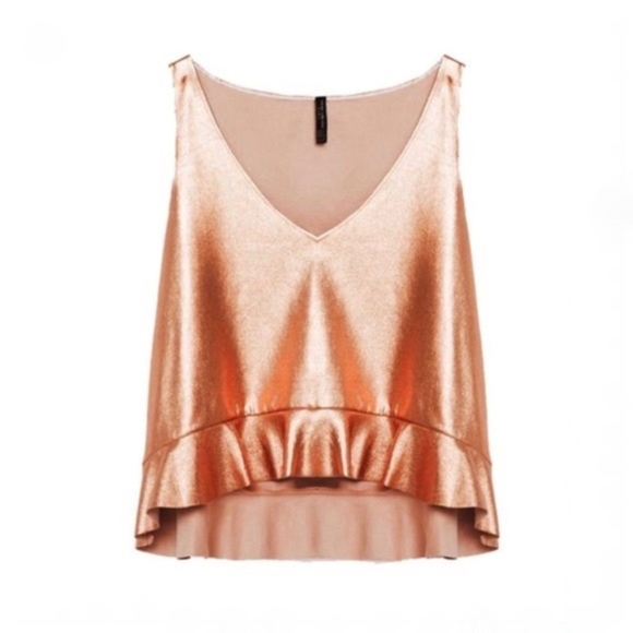 Zara Tops - Zara Rose Gold Frill Hem Blush Tank Top Medium